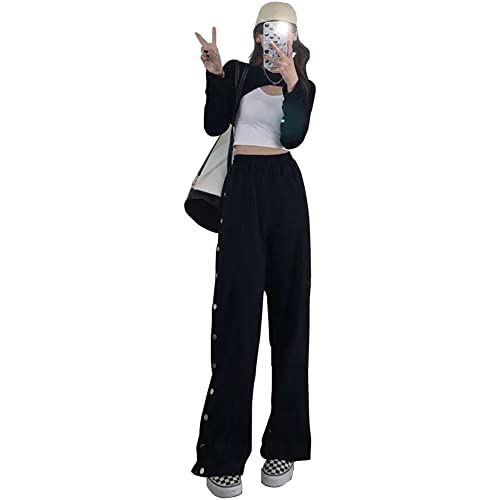 Damen Reha Hose mit seitlicher Knopfleiste Button Up Sweathose Fitness Sporthose Streifen Sweatpants Seitliche Schnalle Sportswear Sporthose Casual Loose Basketball Trainingshose für Frauen,A,M Damen Reha Hose mit seitlicher Knopfleiste Button Up Sweathose Fitness Sporthose Streifen Sweatpants Seitliche Schnalle Sportswear Sporthose Casual Loose Basketball Trainingshose für Frauen,A,M von QGNDS