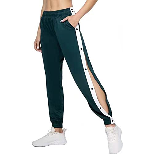 Damen Reha Hose mit seitlicher Knopfleiste Hohe Taille Lang Jogginghose Sporthose Trainingshose mit Taschen, Knöpfe Freizeithose Jogger Laufhosen Basics Trackpants Casual Mode Laufhose,D,XL von QGNDS