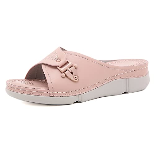 Flache Sandalen für Damen, weiche Sohlen Sommer elastisches Band Slingback Hausschuhe,Elegante schöne Strandschuhe,Rosa,41 von QGNDS