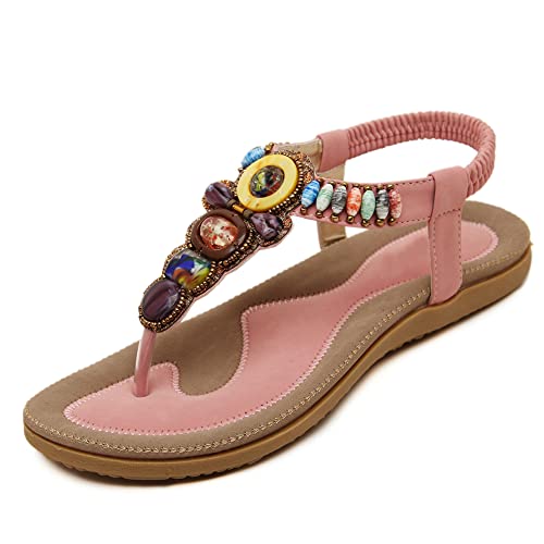 Flache Sommersandalen für Damen, Strand-Barfußschuhe, Mode mit Pool-Slider, Bequeme Sohle, leicht,Rosa,36 von QGNDS