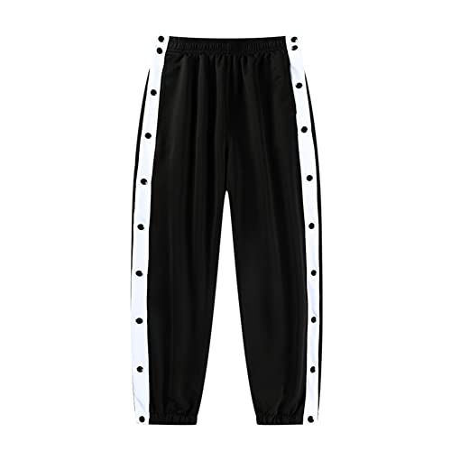 Herren Hosen Sweatshose Streifen Sweatpants Elastischer Bund Jogginghose mit Taschen, Knöpfe Casual Loose Basketball Trainingshose Freizeithose Jogger Laufhosen Trackpants Sporthose,A,XL von QGNDS