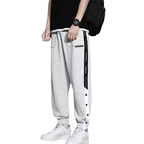 Herren Hosen Trainingshose mit seitlicher Knopfleiste Sweatshose Casual Loose Basketball Trainingshose Streifen Sweatpants Seitliche Schnalle Sportswear Sporthose Herrenhose,A,XXL von QGNDS