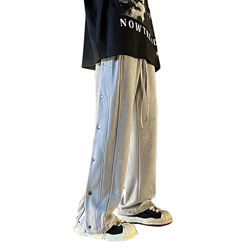 Herren Hosen mit seitlicher Knopfleiste Streifen Sweatpants Persönlichkeit Seitenschnalle Split Basketball Trainingshose Lockerer Elastischer Bund Jogginghose Sportswear Freizeithose,A,XXL von QGNDS