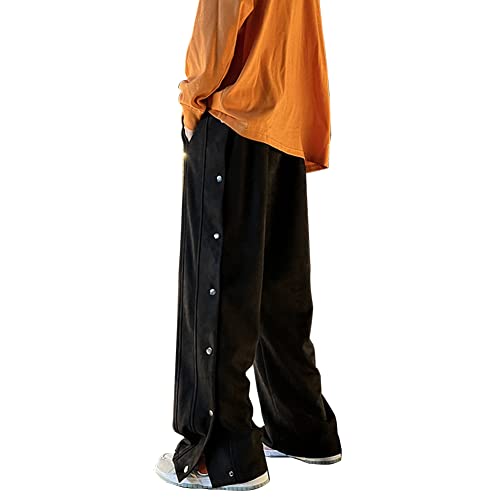 Herren Hosen mit seitlicher Knopfleiste Streifen Sweatpants Persönlichkeit Seitenschnalle Split Basketball Trainingshose Lockerer Elastischer Bund Jogginghose Sportswear Freizeithose,B,XXL von QGNDS