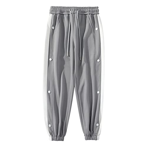 Herren Hosen mit seitlicher Knopfleiste Sweatshose Streifen Sweatpants Elastischer Bund Jogginghose mit Taschen Casual Loose Basketball Trainingshose Sportswear Sporthose,A,M von QGNDS