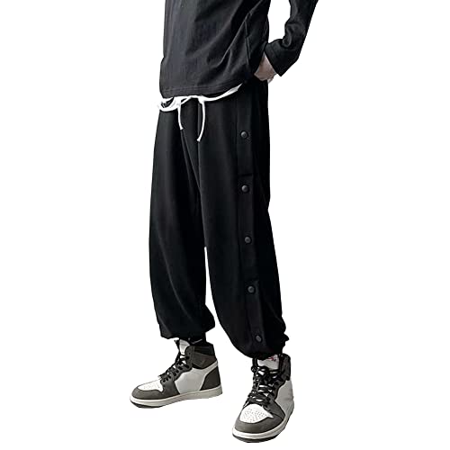 Herren Knopfleiste Hosen Sweatshose mit seitlicher Streifen Sweatpants Elastischer Bund Freizeithose Sportswear Casual Loose Basketball Trainingshose Sporthose Jogginghose Basketballhosen,B,XXL von QGNDS