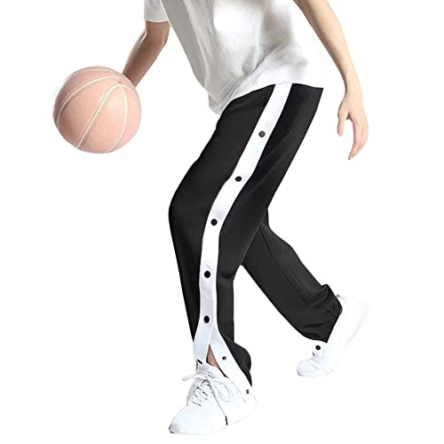 Herren Reha Hose mit seitlicher Knopfleiste Button Up Sporthose Fitness Sweathose Casual Loose Basketball Trainingshose Streifen Sweatpants Seitliche Schnalle Sportswear Sporthose,A,XL von QGNDS