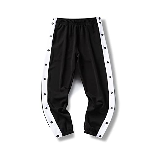 Herren Trainingshose Sporthose mit seitlicher Knopfleiste Hose Sport Fitness Jogginghose Sportbekleidung Fitness Sweatshose mit Taschen Casual Loose Basketball Sweatpants Sportswear,A,M von QGNDS