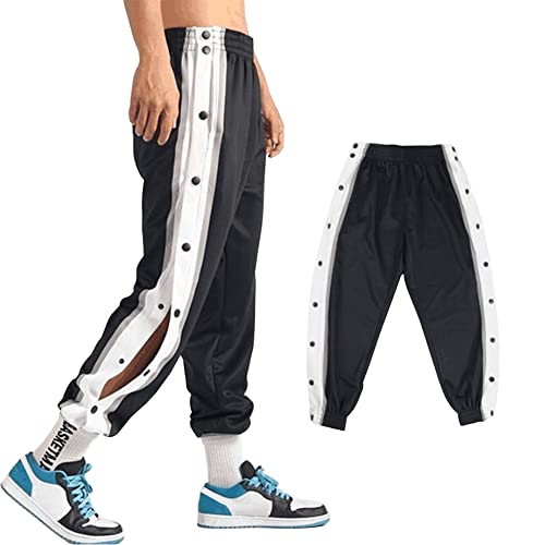 Herren Trainingshose Sporthose mit seitlicher Knopfleiste Hosen Sweatshose Casual Loose Basketball Trainingshose Streifen Sweatpants Seitliche Schnalle Sportswear,D,XXL von QGNDS