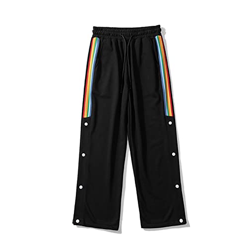 Herren Trainingshose mit seitlicher Knopfleiste, Hosen Streifen Sweatpants Elastischer Bund Jogginghose mit Taschen Knöpfe Persönlichkeit Seitenschnalle Split Sportswear Basketballhosen,B,XXL von QGNDS