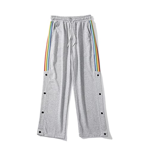 Herren Trainingshose mit seitlicher Knopfleiste, Hosen Streifen Sweatpants Elastischer Bund Jogginghose mit Taschen Knöpfe Persönlichkeit Seitenschnalle Split Sportswear Basketballhosen,C,XXL von QGNDS