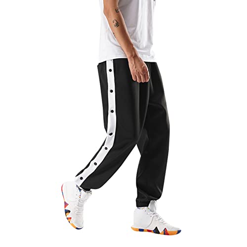 Herren Trainingshose mit seitlicher Knopfleiste Hosen Knöpfe Casual Loose Basketball Trainingshose Freizeithose Jogger Laufhosen Trackpants Sporthose mit Taschen,A,3XL von QGNDS