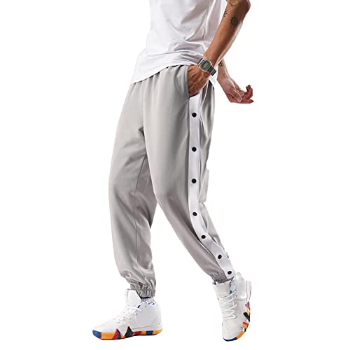 Herren Trainingshose mit seitlicher Knopfleiste Hosen Knöpfe Casual Loose Basketball Trainingshose Freizeithose Jogger Laufhosen Trackpants Sporthose mit Taschen,B,XL von QGNDS