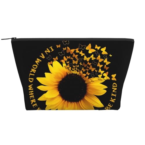 QGWDYYJQ Aufbewahrungstasche mit Schmetterlings- und Sonnenblumen-Motiv, für den täglichen Gebrauch, Make-up-Tasche, Reise-Kulturbeutel, Schwarz , Einheitsgröße von QGWDYYJQ