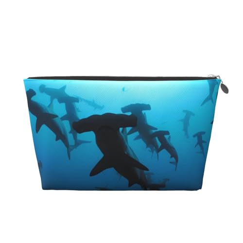 QGWDYYJQ Hammerhead Sharks Reise-Kulturbeutel aus bedrucktem Leder, tragbare Kosmetiktasche, Clutch-Tasche, silber, Einheitsgröße von QGWDYYJQ