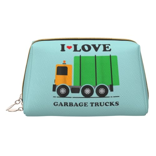QGWDYYJQ I Love Garbage Trucks bedruckte Make-up-Tasche aus Leder, tragbare Kosmetiktasche, Kulturbeutel, Clutch-Tasche, weiß, Einheitsgröße von QGWDYYJQ
