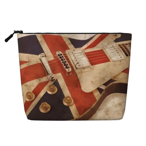 QGWDYYJQ Kosmetiktasche aus künstlichem Hanf, Motiv: Gitarre, britische Flagge, bedruckt, für den täglichen Gebrauch, Reise-Kulturbeutel, Schwarz , Einheitsgröße von QGWDYYJQ