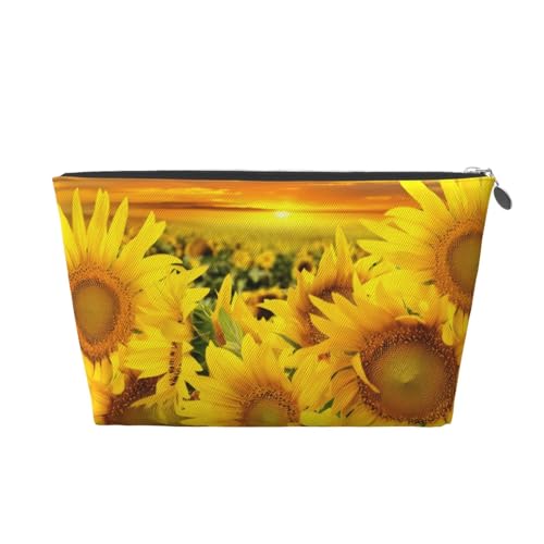 QGWDYYJQ Reise-Kulturbeutel aus Leder mit Sonnenblumenmuster, tragbare Kosmetiktasche, Clutch-Tasche, silber, Einheitsgröße von QGWDYYJQ