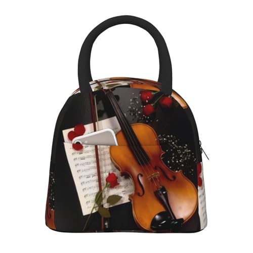 QGWDYYJQ Tragbare Lunchtasche mit Violinennoten bedruckt, groß, isoliert, Bento-Tasche von QGWDYYJQ