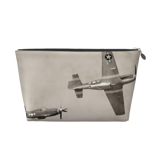 QGWDYYJQ Weltkrieg Flugzeug bedrucktes Leder Reise-Kulturbeutel, tragbare Kosmetiktasche, Clutch-Tasche, silber, Einheitsgröße von QGWDYYJQ