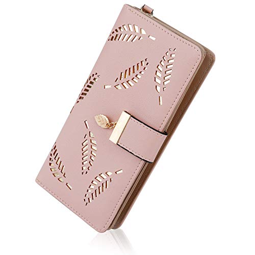 QH-Shop Lange Geldbörse Damen Leder Große Kapazität Geldbeutel mit Blatt Reißverschluss Brieftasche Kartenhalter Portemonnaie Mit Handyfach Rosa QH-Shop Lange Geldbörse Damen Leder Große Kapazität Geldbeutel mit Blatt Reißverschluss Brieftasche Kartenhalter Portemonnaie Mit Handyfach Rosa von QH-Shop