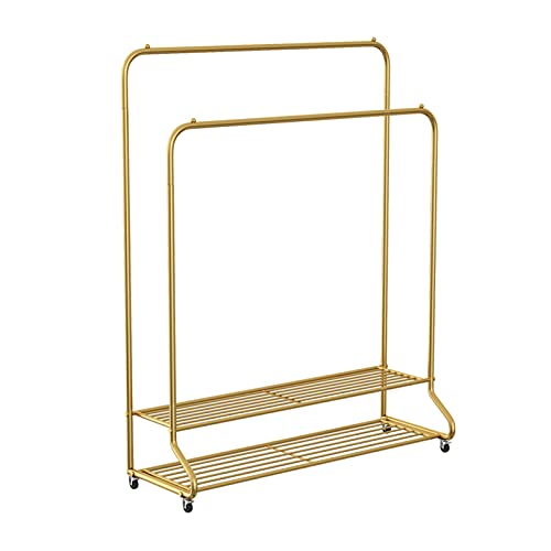 QHFTREX Garderobe, Doppelte Kleiderstangen Mit 2-stufigem Aufbewahrungsregal, Boutique-Kleiderständer Schlafzimmer-Kleiderständer Für Studio/Bekleidungsgeschäft/Gold/80X40X150Cm powerfully von QHFTREX