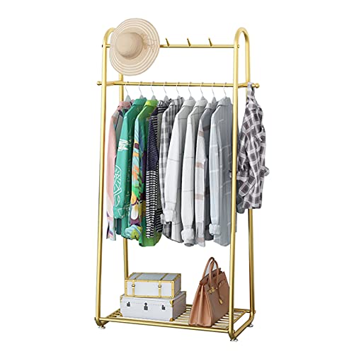 QHFTREX Kleiderständer Kleiderständer mit Lagerregal Kleiderstange Robuster Kleiderständer zum Aufhängen von Kleiderbügeln Schuhregal für Zuhause/Einzelhandel/Gold/60X36X172Cm powerfully von QHFTREX