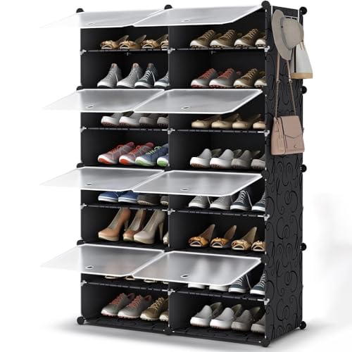 QHFTREX Schuhschrank-Aufbewahrungs-Organizer, 2 x 8-stufiges, herausnehmbares Schuhregal, Aufbewahrungsregal für 32 Paar Schuhe, für Kleiderschrank, Schlafzimmer, Wohnzimmer, Garage powerfully von QHFTREX