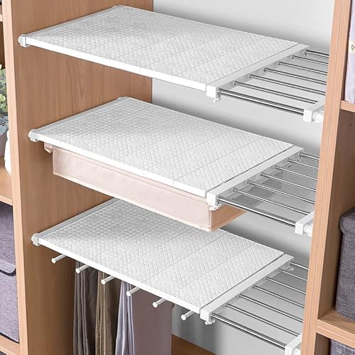 QHFTREX Verstellbare Spannstange, Schrankteiler, Schuhregal-Organizer für die DIY-Aufbewahrung im Schlafzimmerschrank (weiß, 2330 cm Länge x 30 cm Breite) powerfully von QHFTREX