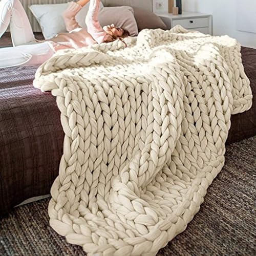 Klobig Strickdecke, Super Dick Gemütlich Warm Atmungsaktiv Chenille Gestrickter Deckenüberwurf, Handgefertigt Gestrickt Bettdecke, Modern Mode Sofadecke Yogamatte Wohndekor-Geschenk(Beige,100*120cm) von QHNTUJLB