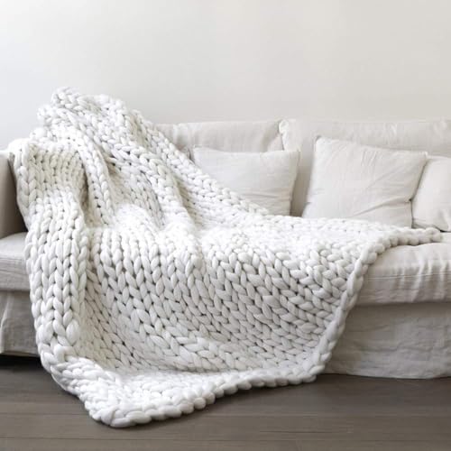 Klobig Strickdecke, Super Dick Gemütlich Warm Atmungsaktiv Chenille Gestrickter Deckenüberwurf, Handgefertigt Gestrickt Bettdecke, Modern Mode Sofadecke Yogamatte Wohndekor-Geschenk(White,150*180cm) von QHNTUJLB