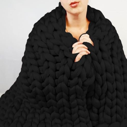 Klobig Strickdecke, Super Dick Gemütlich Warm Atmungsaktiv Chenille Gestrickter Deckenüberwurf, Handgefertigt Gestrickt Bettdecke, Modern Mode Sofadecke Yogamatte Wohndekor-Geschenk(Black,150*200cm) von QHNTUJLB