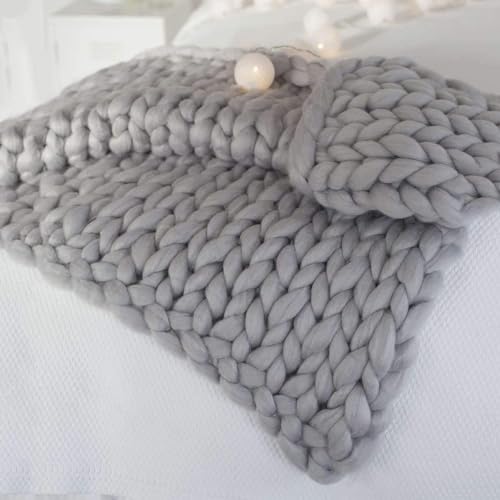 Klobig Strickdecke, Super Dick Gemütlich Warm Atmungsaktiv Chenille Gestrickter Deckenüberwurf, Handgefertigt Gestrickt Bettdecke, Modern Mode Sofadecke Yogamatte Wohndekor-Geschenk(Light Grey,80*100c von QHNTUJLB