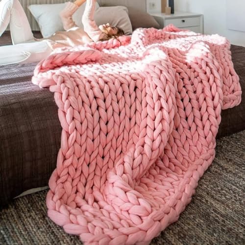 Klobig Strickdecke, Super Dick Gemütlich Warm Atmungsaktiv Chenille Gestrickter Deckenüberwurf, Handgefertigt Gestrickt Bettdecke, Modern Mode Sofadecke Yogamatte Wohndekor-Geschenk(Pink,180*200cm) von QHNTUJLB