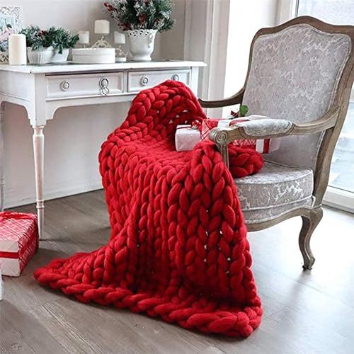 Klobig Strickdecke, Super Dick Gemütlich Warm Atmungsaktiv Chenille Gestrickter Deckenüberwurf, Handgefertigt Gestrickt Bettdecke, Modern Mode Sofadecke Yogamatte Wohndekor-Geschenk(Red,150*180cm) von QHNTUJLB