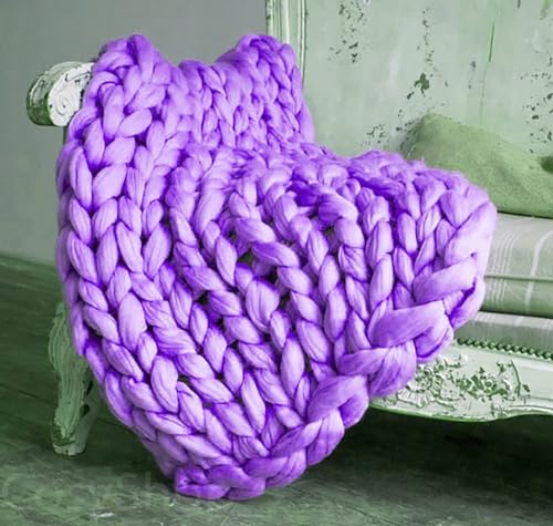 QHNTUJLB Grobstrickdecke, Handgefertigt Strickdeckenüberwurf, Super Groß Weich Gemütlich Atmungsaktiv Dick Decke mit Zopfmuster, für Bett Stuhl Sofa Decke Heimdekoration(Purple,120 * 180cm) von QHNTUJLB