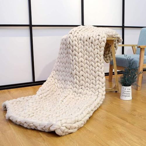 QHNTUJLB Klobig Strickdeckenüberwurf, Weich Atmungsaktiv Klobig Gestrickter Überwurf, Handgefertigt Stricken Warm Gemütlich Decke, für Bett Couch Sofa Stuhl Heimdekoration(Beige,180 * 200cm) von QHNTUJLB