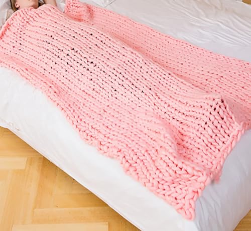 QHNTUJLB Luxus Chenille Klobig Gestrickter Deckenüberwurf, Modern Groß Weich Sofa Bett Decke, Handgefertigt Klobig Strickdecke, für Sofa Bett Heimdekoration(Pink,127 * 152cm) von QHNTUJLB