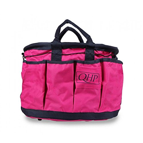 Putztasche Pferd | Größe: 36 x 21 x 27 cm | Stabile Tasche mit großen Fächern | Verschiedene Fächer | Einfaches Tragen | Sicherer Halt (Fuchsia/Navy) von QHP