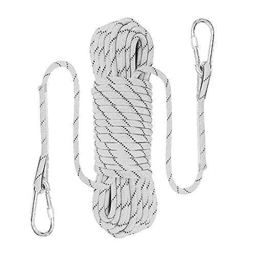 QHY 8MM Nylon Kletterseil Hochfestes Sicherheitsseil Rettungsseil Feuerrettungs-Fallschirm-Seil Mit 2 Karabinern Länge 10m 20m 25m 30m 40m 50m 60m (Color : White, Size : 10m*8mm) von QHY