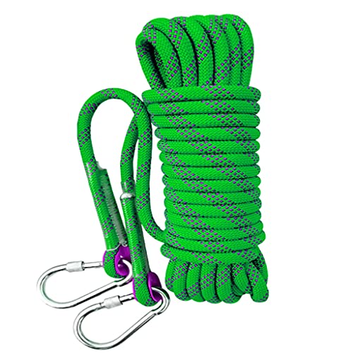 QHY Kletterseil 12mm Hochfestes Sicherheitsseil Rettungsseil Mit Karabiner Statisches Kletterseil Allzweckseil Festmacherleine Heavy Duty Seil Leine Outdoor (Color : Green, Size : 40m*12mm) von QHY