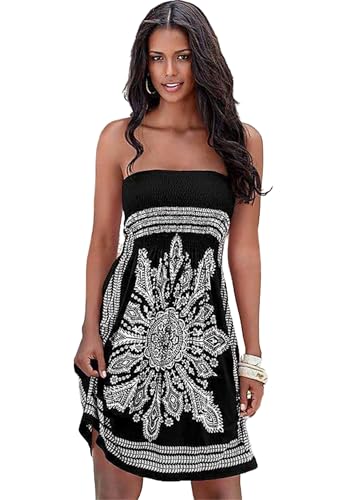 QIANDW trägerlose Kleider kurz Ärmellose Off-Shoulder Fashion Bohemian Beach Kleid Wickelkiste Rüschen-Black-L von QIANDW