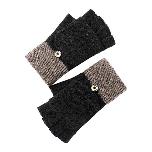 QINQNC Damen Thermo Winterhandschuhe Warme Fleece Knitted Gloves Thickened and Velvet Screen Cycling Cold Proof Plush Couple's Warm Woolen Gloves Männer Anti Rutsch Fingerhandschuhe (Black, One Size) von QINQNC