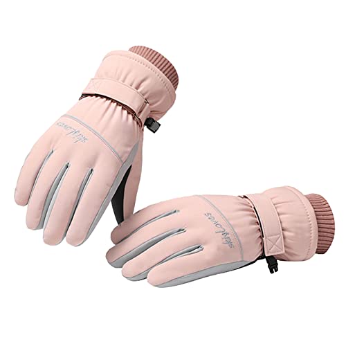 QINQNC Damen Touchscreen Strickhandschuhe Herren Damen Ski Fäustlinge Winter Warme Verdickte Winddichte wasserdichte Outdoor Reitfäustlinge Herren Damen Thermisch Winterhandschuhe (Pink, One Size) von QINQNC