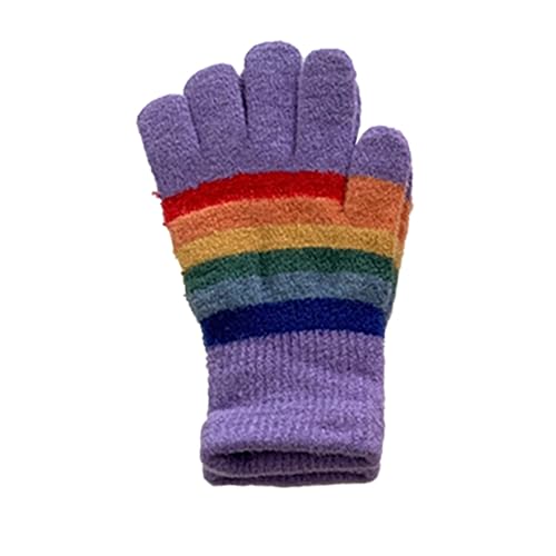 QINQNC Damen Wolle Stoff Winterhandschuhe Herren New Winter Color Striped Gloves for Women Cycling Ski Warm Windproof Full Package Sub Refers to Students Can Unisex Wandern Fahren (Purple, M) von QINQNC