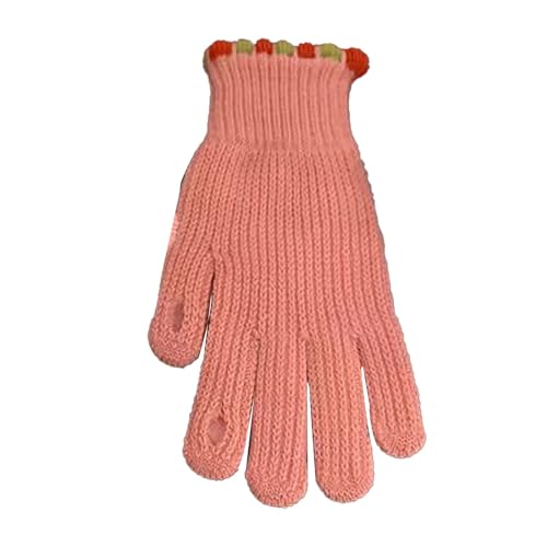 QINQNC Frauen Fingerlose Winterhandschuhe Strick Warme Jelly Winter Bare Fingers Knitted Gloves Women's Solid Color Screen Protector Warm Windproof Cycling Finger Herren Verdickte (Pink, A) von QINQNC