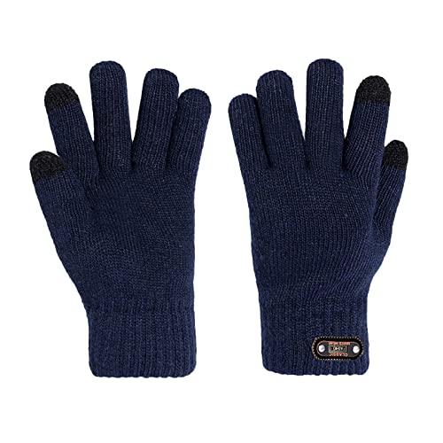 QINQNC Herren Camping Klettern Winterhandschuhe Herren Winter Radfahren Gestrickte Bildschirmhandschuhe Fünf-Finger-warme Herren-Verdickungshandschuhe Erwachsene Herren Thermisch (Navy, One Size) von QINQNC