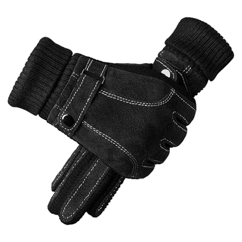 QINQNC Herren Fleece Gefüttert Winterhandschuhe Damen Winter Men's Motorcycle Riding with Fleece Outdoor Screen Warm Gloves Männer Frauen Thermo Winterhandschuhe (Black, One Size) von QINQNC