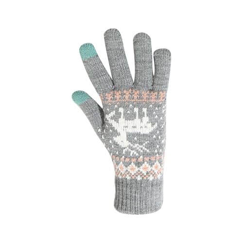 QINQNC Herren Warme Skihandschuhe Für Laufen rutschfest Knitted Cold Proof Plush Thickened Christmas Gloves Frauen Männer Softshell Gefütterte (Grey, B) von QINQNC