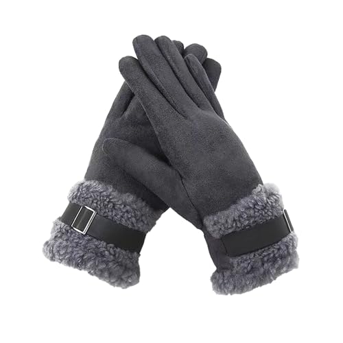 QINQNC Männer Anti Rutsch Fingerhandschuhe Radfahren Damen und Winter, doppeltes, verdickt, Radfahren, Winddicht, Schnalle, Winterhandschuhe Frauen Touchscreen Wandern Fahren (Grey, A) von QINQNC